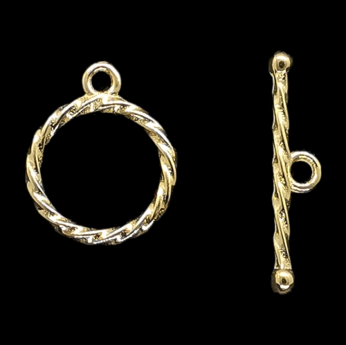 24kt Gold Plated 925 Silver - 12mm Rope Detail Toggle Clasp