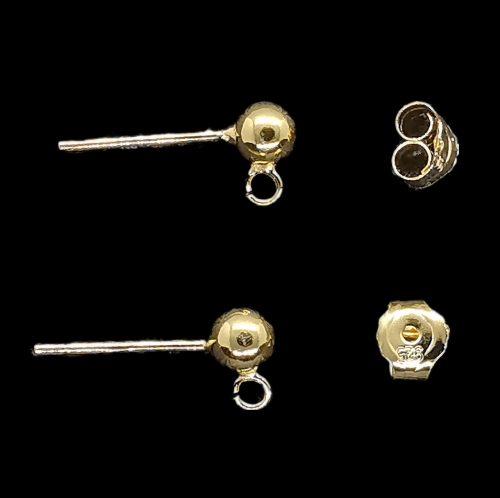 24kt Gold Plated 925 Silver 4mm Ball Stud Earrings