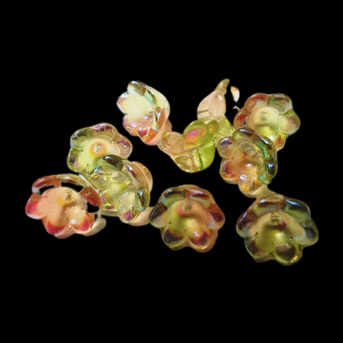 Pressed Glass Bell Flowers Peach/Green Lustre