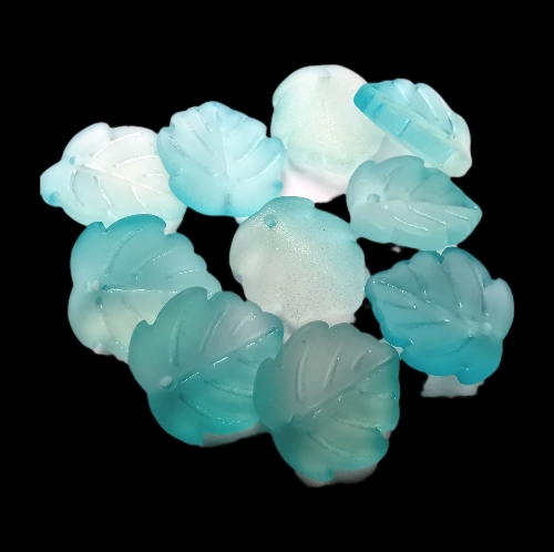 Pressed Glass Leaf Beads Variegated Blue