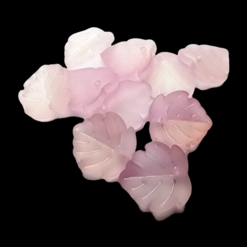 Pressed Glass Leaf Beads Pink Lustre