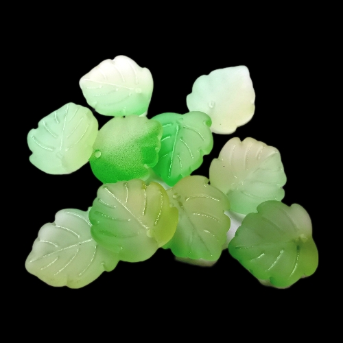 Pressed Glass Leaf Beads Variegated Green